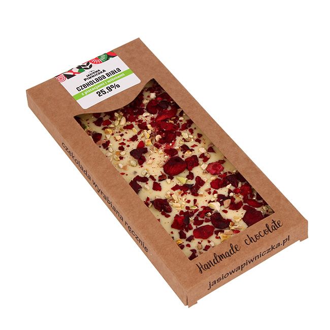 Czekolada biała z pistacjami i wiśniami 85g