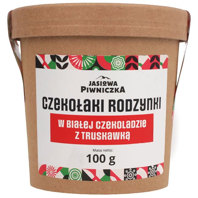 Czekołaki Rodzynki w białej czekoladzie z truskawką 100g 