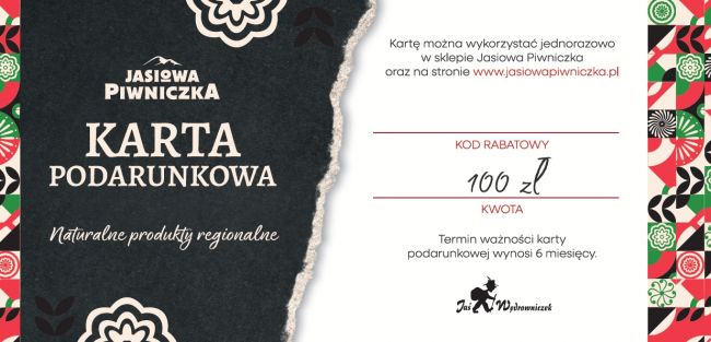 Karta podarunkowa do Jasiowej Piwniczki o wartości 100zł 